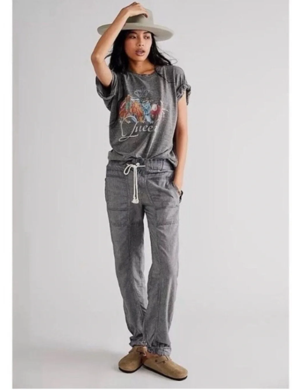 NWT Free People Wide-Leg Drawstring Jogger Jeans Blue Small